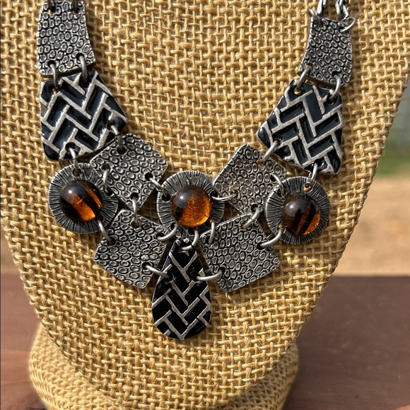 Chico's Silver-Tone Statement Necklace with Amber Accents - Picture 2 of 6